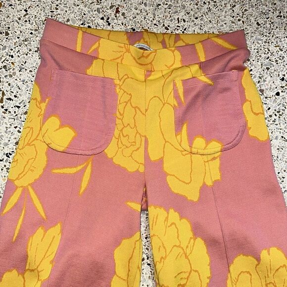 Zara pink yellow floral retro 60’s pull on pants high rise medium m - Picture 3 of 7